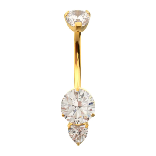 TITANIUM GOLD INTERNALLY THREADED LUXE DROP HEART GEM FIXED BOTTOM NAVEL