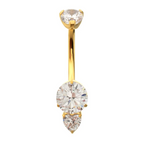 TITANIUM GOLD INTERNALLY THREADED LUXE DROP HEART GEM FIXED BOTTOM NAVEL