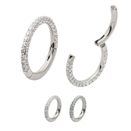 TITANIUM 3-ROW PAVE GEM HINGED SEGMENT CLICKER