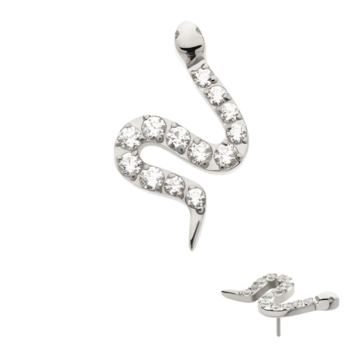 TITANIUM THREADLESS PAVE SET 13 CLEAR CZ SNAKE TOP