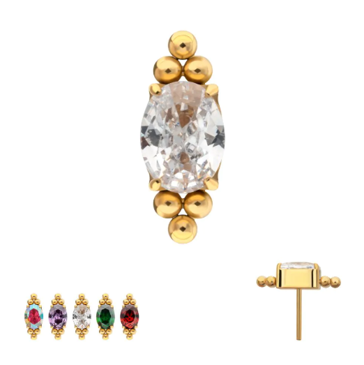 24KT GOLD PVD TITANIUM THREADLESS ''NOVA OVAL'' PRONG SET GEM TOP