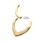24KT GOLD PVD TITANIUM PAVÉ GEM V-SHAPE FRONT-FACING HINGED SEGMENT CLICKER