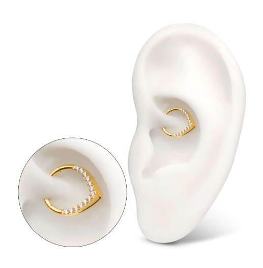 24KT GOLD PVD TITANIUM PAVÉ GEM V-SHAPE FRONT-FACING HINGED SEGMENT CLICKER