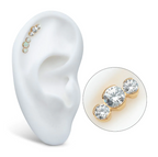 24KT GOLD PVD TITANIUM THREADLESS SEMI-BEZEL SET ROUND GEM/OPAL 3-CLUSTER TOP
