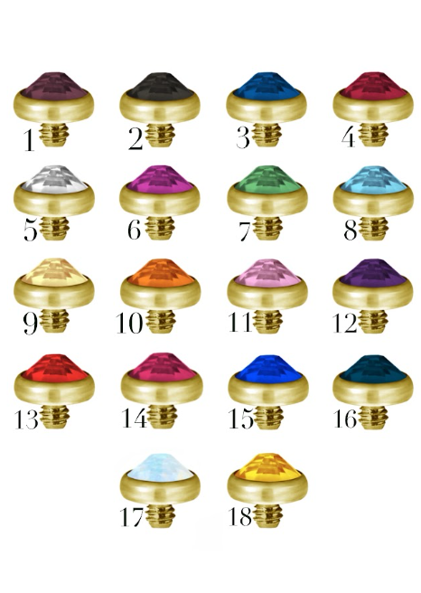 GOLD PVD IMPLANT-GRADE STEEL ZIRCON GEM TOP FOR DERMALS