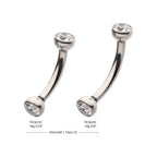 TITANIUM INTERNALLY THREADED DOUBLE BEZEL GEM END CURVED BARBELL