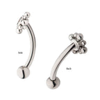 TITANIUM INTERNALLY THREADED WITH BEADS AROUND BEZEL SET CLEAR AAA CZ FLOWER FIXED TOP CURVED BARBELL