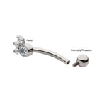 TITANIUM INTERNALLY THREADED TRINITY PRONG SET GEM & BEZEL ROUND GEM FIXED TOP CURVED BARBELL