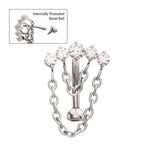 TITANIUM INTERNALLY THREADED 5-CLUSTER PROM GEM FIXED TOP CURVED BARBELL WITH 2 TIER CHAIN DANGLE