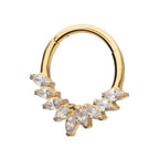 24KT GOLD PVD TITANIUM 9 GEM MARQUISE CLUSTER FRONT FACING HINGED SEGMENT CLICKER