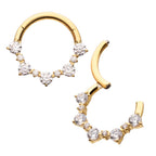 24KT GOLD PVD TITANIUM PRONG SET CLUSTER GEM FRONT FACING HINGED SEGMENT CLICKER