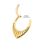 24KT GOLD PVD TITANIUM LINEAR OUTLINE TEARDROP SHAPE FRONT FACING HINGED SEGMENT CLICKER