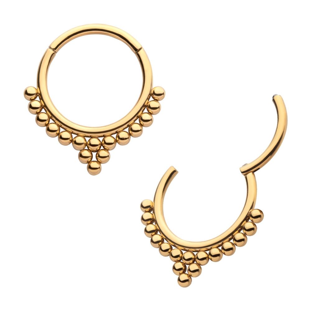 24KT GOLD PVD TITANIUM BEADED CLASSIC CLUSTERED FRONT FACING HINGED SEGMENT CLICKER