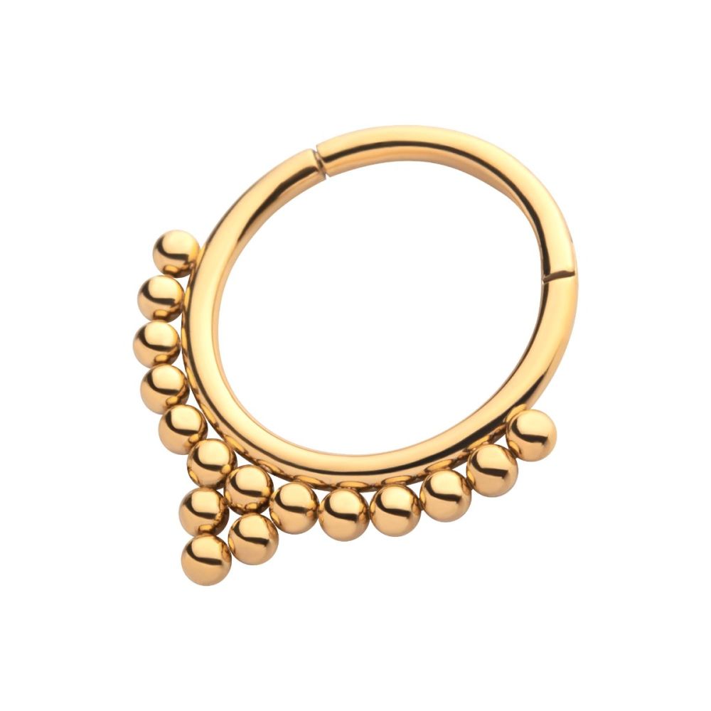24KT GOLD PVD TITANIUM BEADED CLASSIC CLUSTERED FRONT FACING HINGED SEGMENT CLICKER
