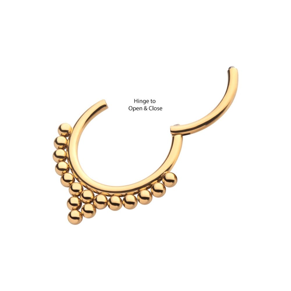 24KT GOLD PVD TITANIUM BEADED CLASSIC CLUSTERED FRONT FACING HINGED SEGMENT CLICKER