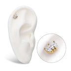 24KT GOLD PVD TITANIUM THREADLESS WITH PRONG SET MARQUISE CZ 3-CLUSTER TOP