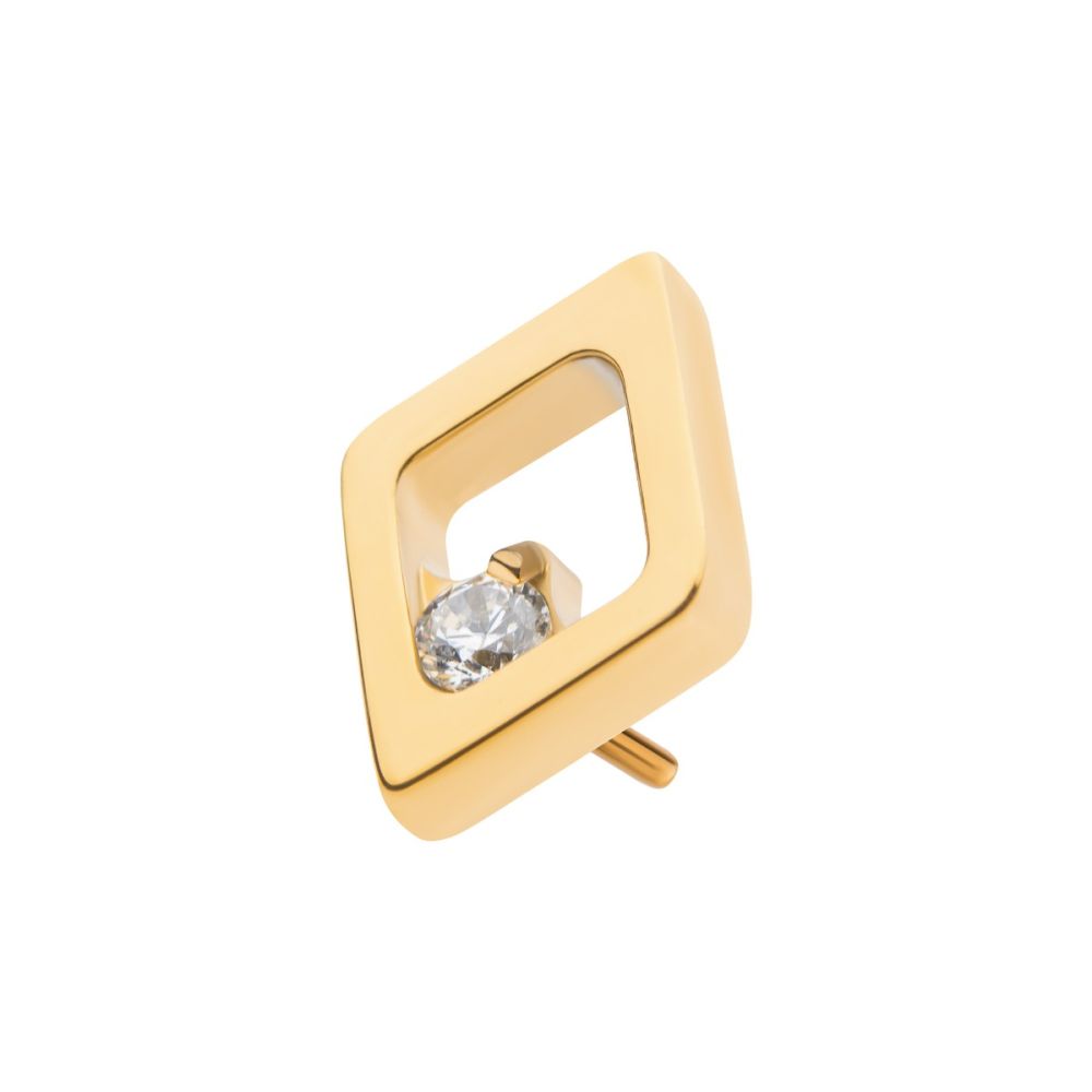 24KT GOLD PVD TITANIUM THREADLESS RHOMBUS SHAPE WITH CLEAR CZ TOP