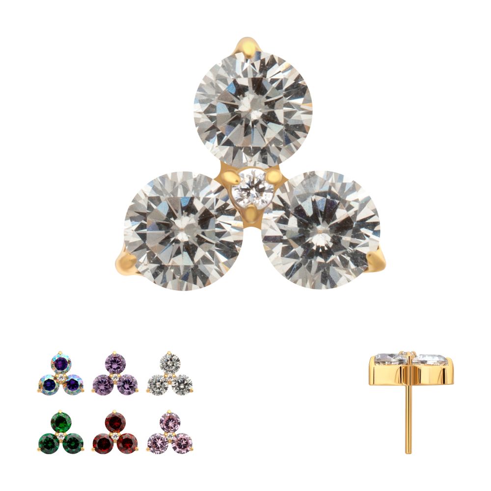 24KT GOLD PVD TITANIUM THREADLESS TRINITY PRONG SET GEM TOP
