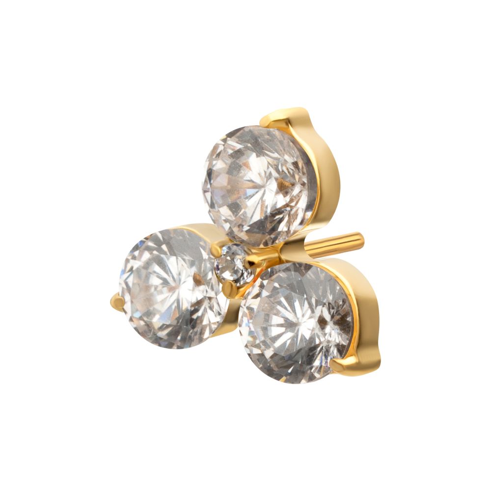 24KT GOLD PVD TITANIUM THREADLESS TRINITY PRONG SET GEM TOP