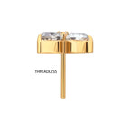 24KT GOLD PVD TITANIUM THREADLESS TRINITY PRONG SET GEM TOP