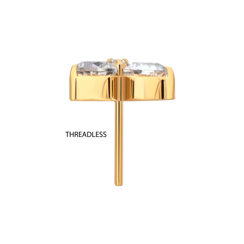 24KT GOLD PVD TITANIUM THREADLESS TRINITY PRONG SET GEM TOP