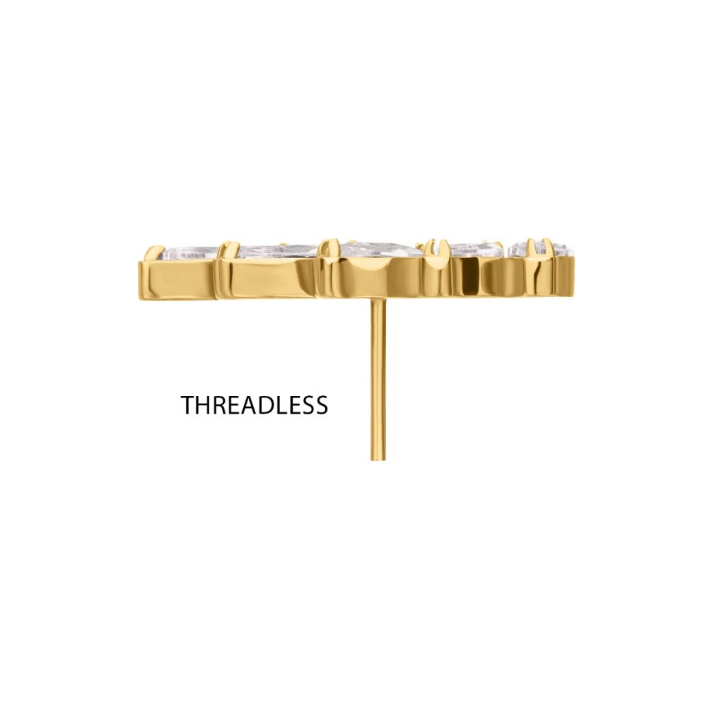 24KT GOLD PVD TITANIUM THREADLESS 5 MARQUISE STAGGERED CLUSTER PRONG GEM TOP