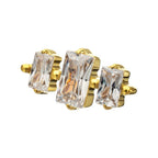 24KT GOLD PVD TITANIUM THREADLESS TRIPLE BAGUETTE PRONG SET GEM TOP