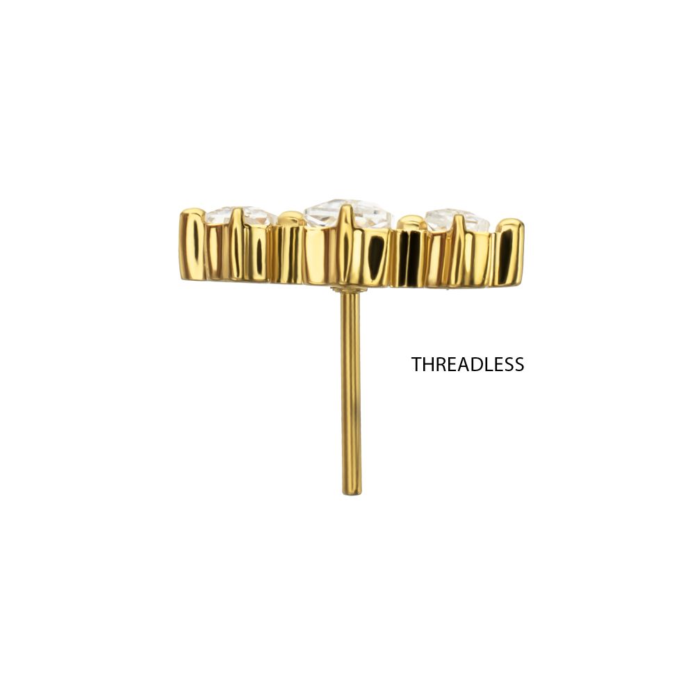 24KT GOLD PVD TITANIUM THREADLESS TRIPLE BAGUETTE PRONG SET GEM TOP