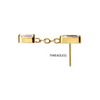 24KT GOLD PVD TITANIUM THREADLESS DOUBLE BAGUETTE PRONG SET GEM DANGLE TOP