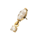 24KT GOLD PVD TITANIUM THREADLESS MARQUISE TOP WITH PRONG SET GEM DANGLE