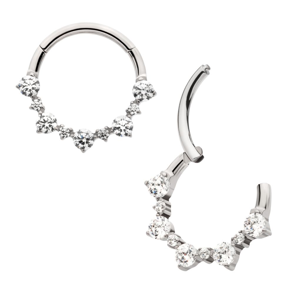 TITANIUM CLUSTERED PRONG SET 1mm AND 2mm ROUND CZ FRONT FACING HINGED SEGMENT CLICKER