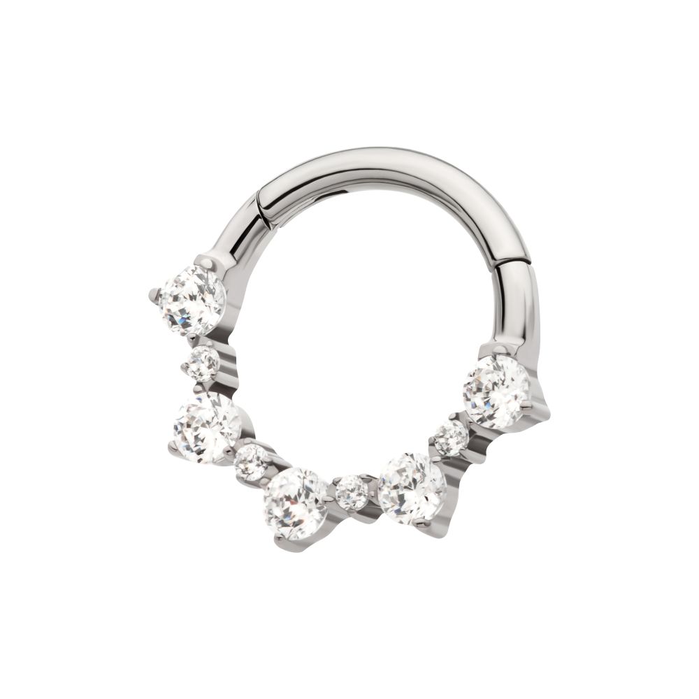 TITANIUM CLUSTERED PRONG SET 1mm AND 2mm ROUND CZ FRONT FACING HINGED SEGMENT CLICKER