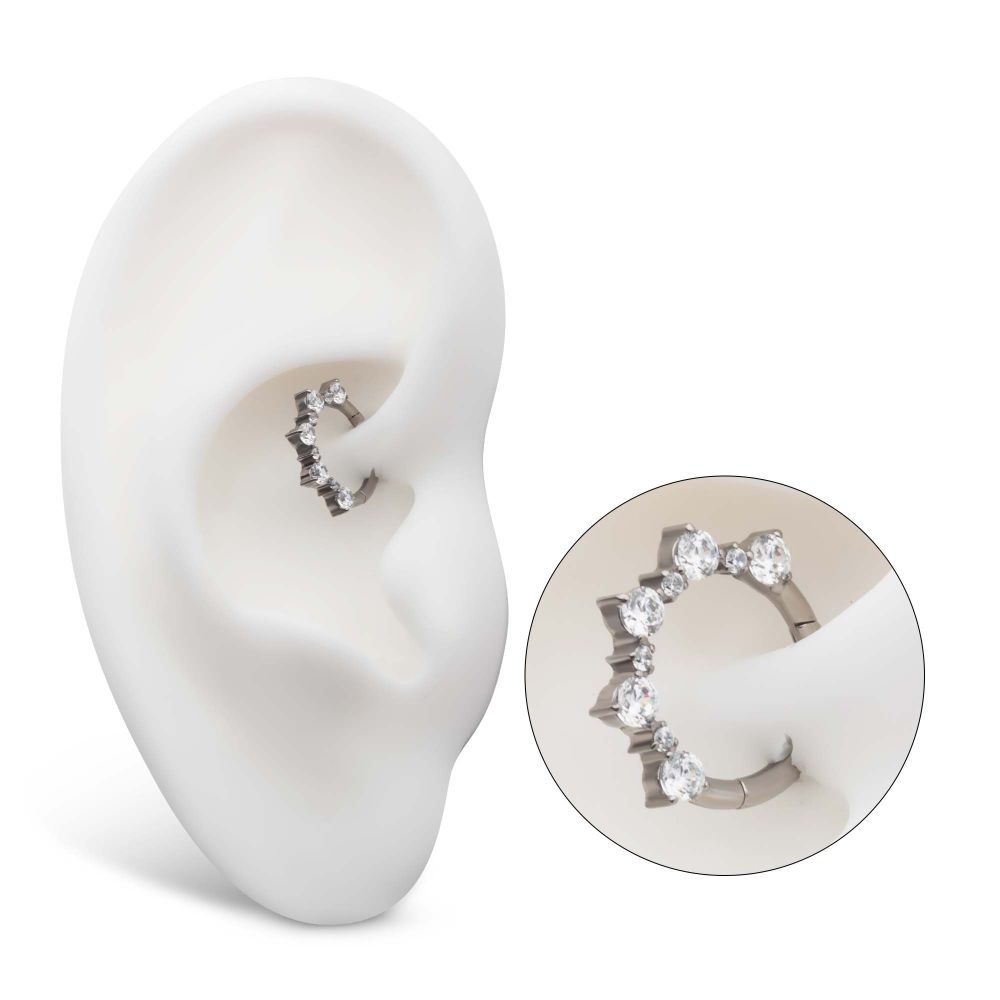TITANIUM CLUSTERED PRONG SET 1mm AND 2mm ROUND CZ FRONT FACING HINGED SEGMENT CLICKER