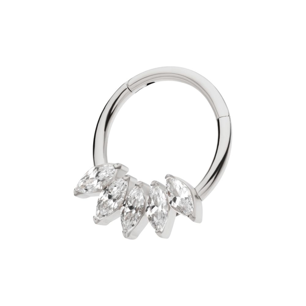 TITANIUM 5-CLUSTER MARQUISE CZ/STONE FRONT FACING HINGED SEGMENT CLICKER