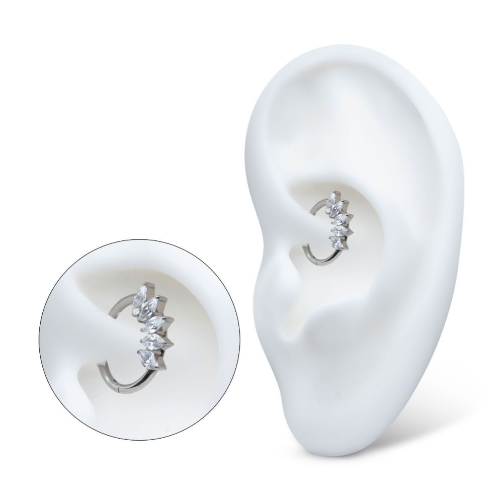TITANIUM 5-CLUSTER MARQUISE CZ/STONE FRONT FACING HINGED SEGMENT CLICKER