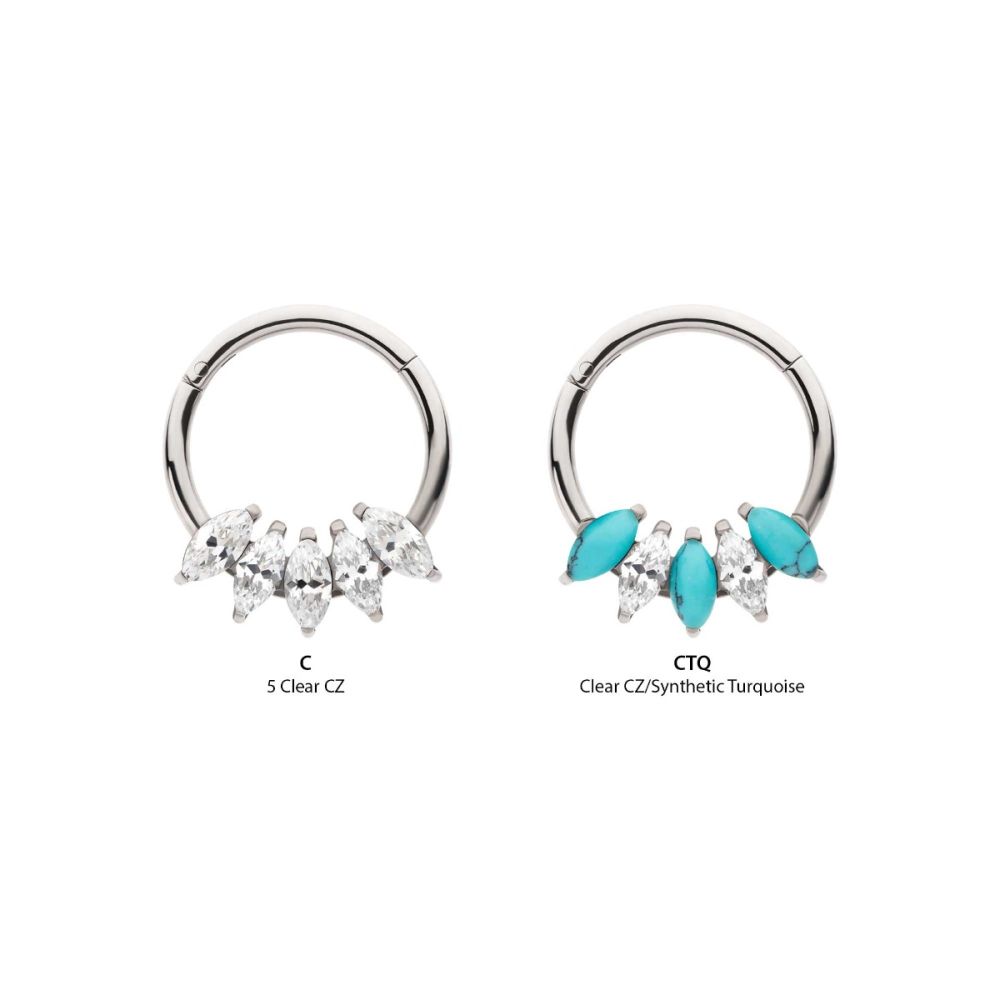 TITANIUM 5-CLUSTER MARQUISE CZ/STONE FRONT FACING HINGED SEGMENT CLICKER