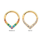 24KT GOLD PVD TITANIUM CNC SET GEM FRONT FACING TEARDROP SHAPE HINGED SEGMENT CLICKER