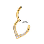 24KT GOLD PVD TITANIUM CNC SET GEM FRONT FACING TEARDROP SHAPE HINGED SEGMENT CLICKER