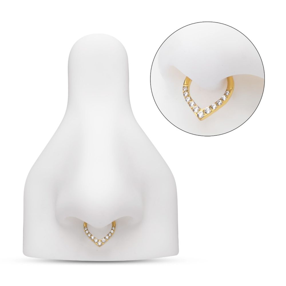 24KT GOLD PVD TITANIUM CNC SET GEM FRONT FACING TEARDROP SHAPE HINGED SEGMENT CLICKER