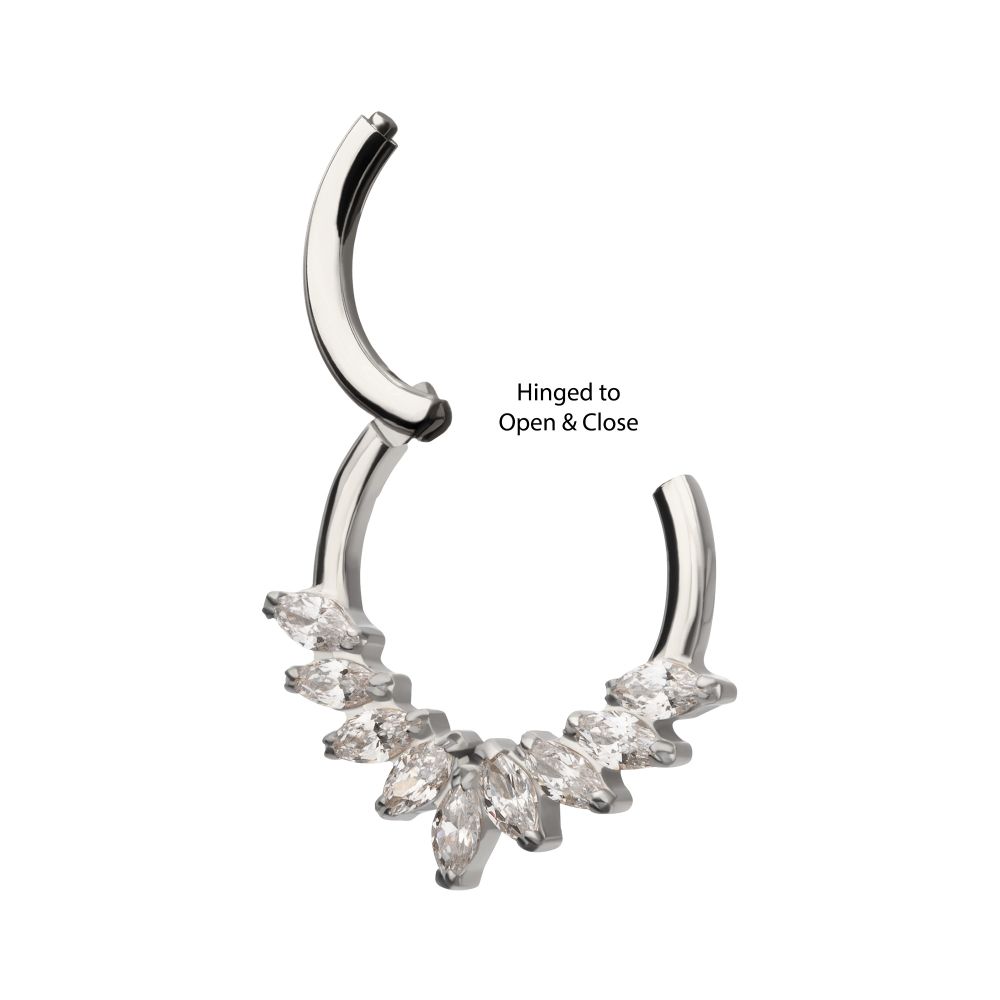 TITANIUM 9 GEM MARQUISE CLUSTER FRONT FACING HINGED SEGMENT CLICKER