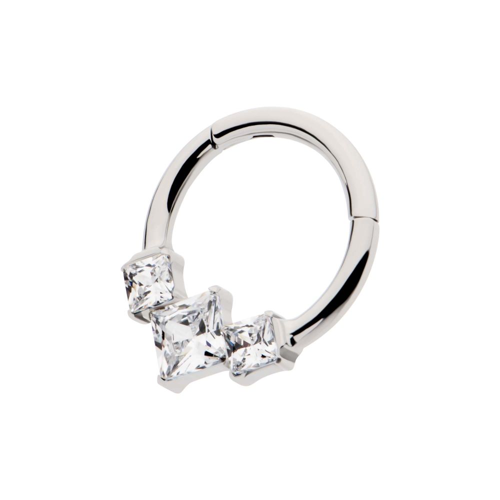 TITANIUM CLUSTERED PRONG SET PRINCESS GEM FRONT FACING HINGED SEGMENT CLICKER