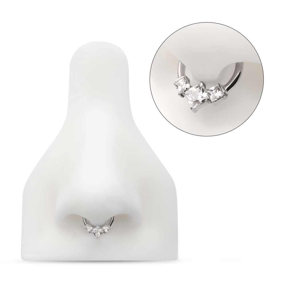 TITANIUM CLUSTERED PRONG SET PRINCESS GEM FRONT FACING HINGED SEGMENT CLICKER