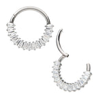 TITANIUM PRONGED BAGUETTE CZ CLUSTER FRONT FACING HINGED SEGMENT CLICKER