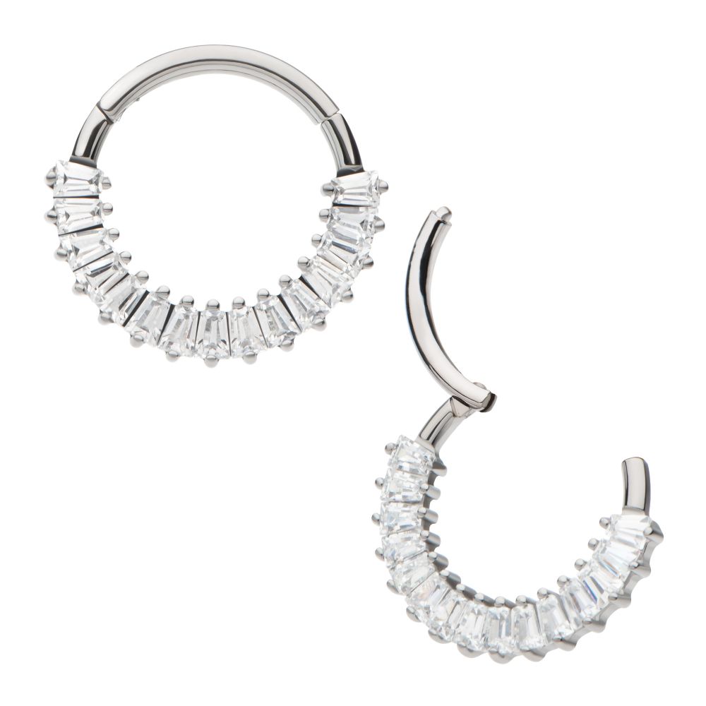 TITANIUM PRONGED BAGUETTE CZ CLUSTER FRONT FACING HINGED SEGMENT CLICKER