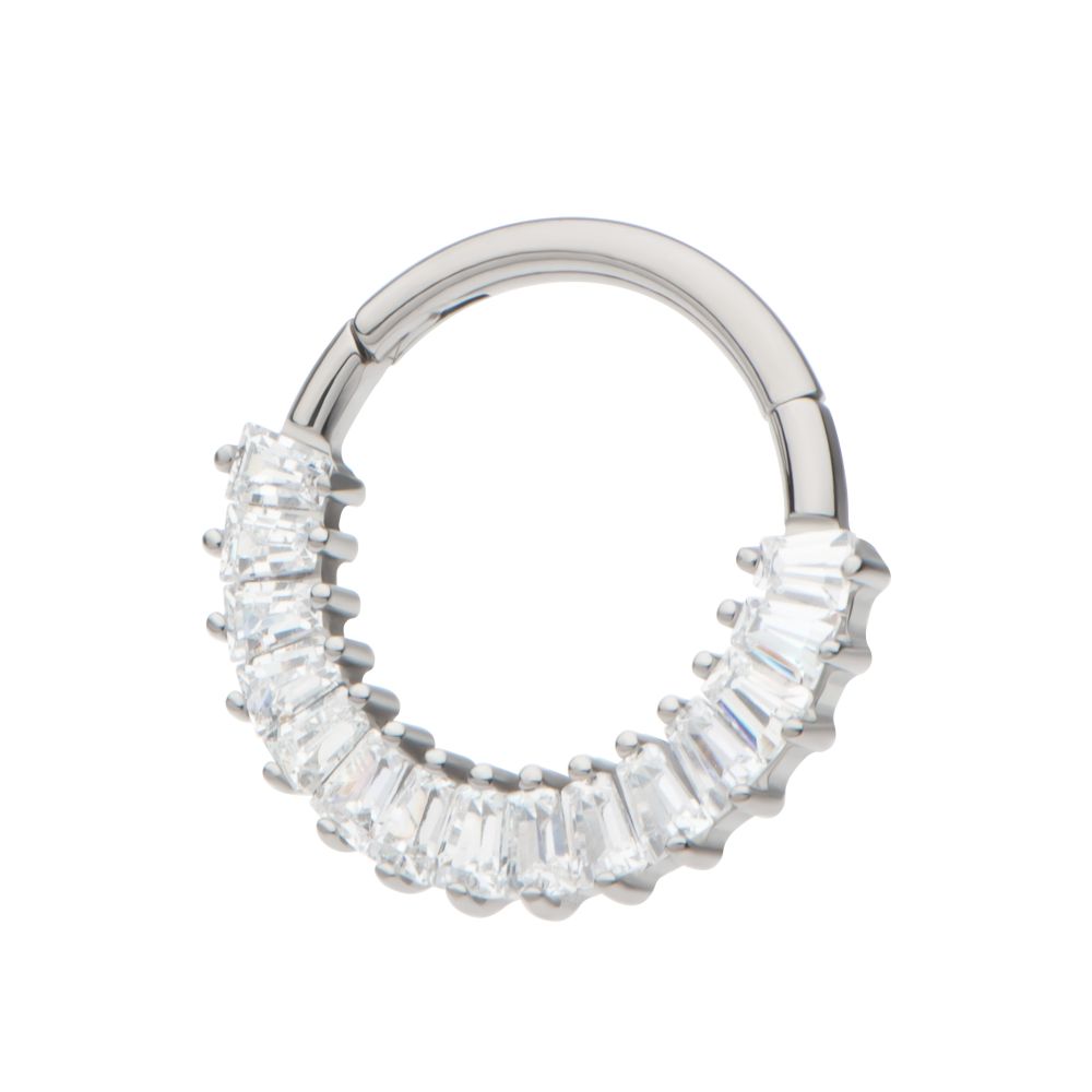 TITANIUM PRONGED BAGUETTE CZ CLUSTER FRONT FACING HINGED SEGMENT CLICKER