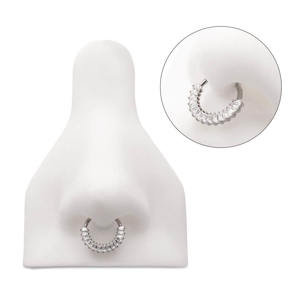 TITANIUM PRONGED BAGUETTE CZ CLUSTER FRONT FACING HINGED SEGMENT CLICKER