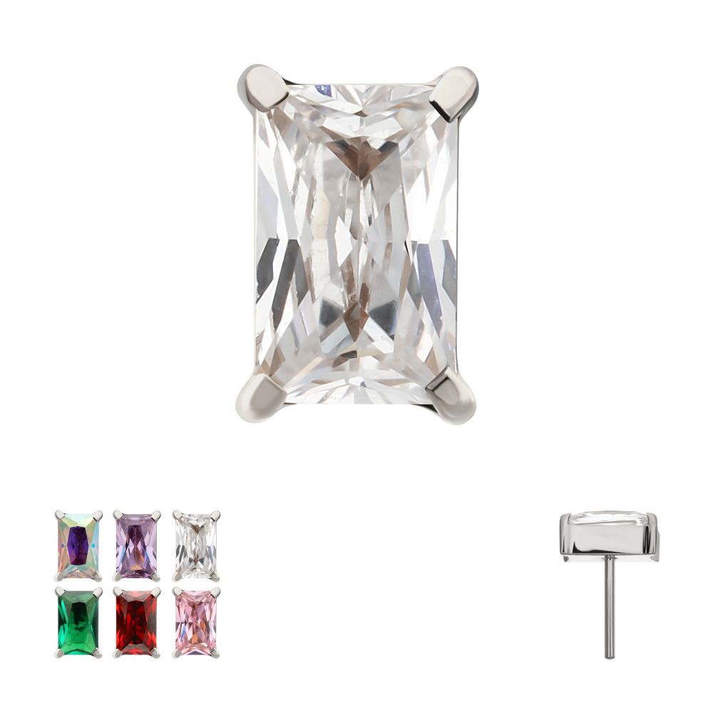 TITANIUM THREADLESS LUXE BAGUETTE PRONG SET GEM TOP