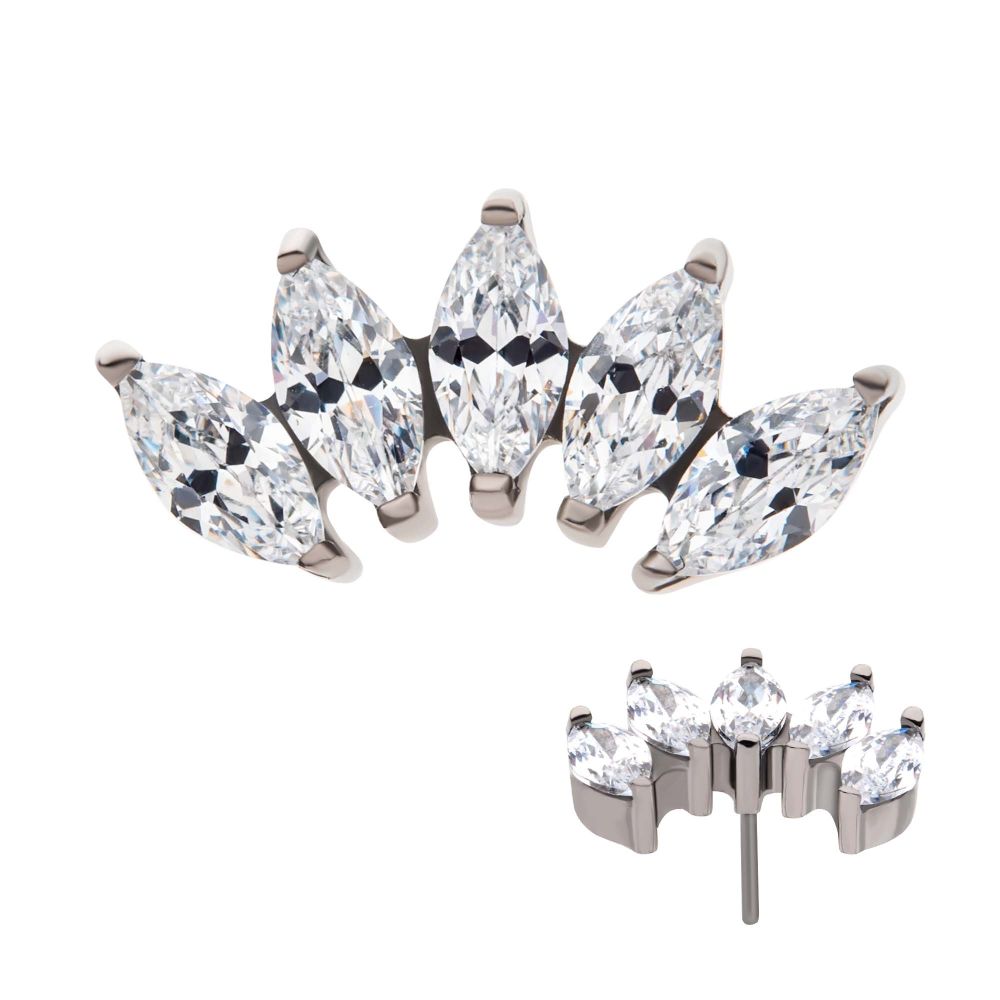 TITANIUM THREADLESS PRONG SET MARQUISE CZ 5-CLUSTER TOP