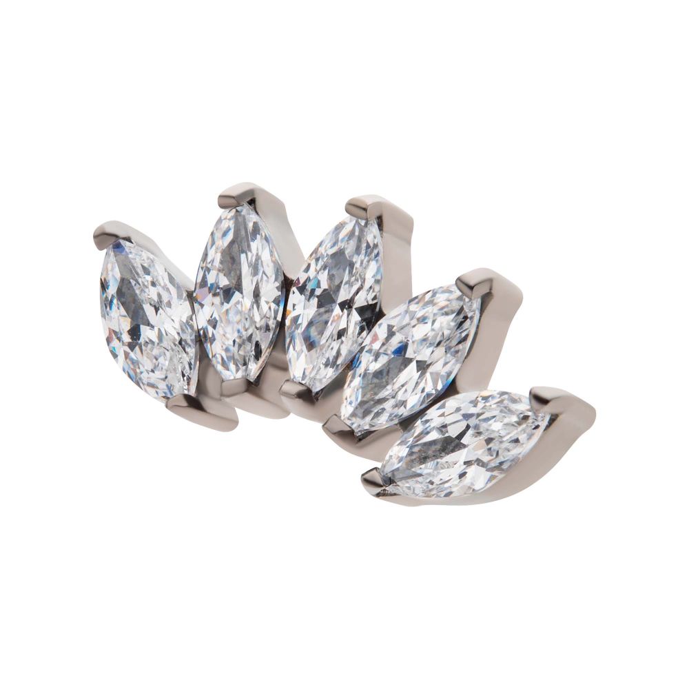 TITANIUM THREADLESS PRONG SET MARQUISE CZ 5-CLUSTER TOP
