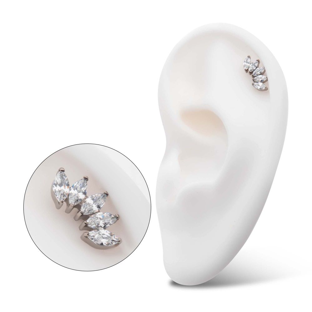 TITANIUM THREADLESS PRONG SET MARQUISE CZ 5-CLUSTER TOP